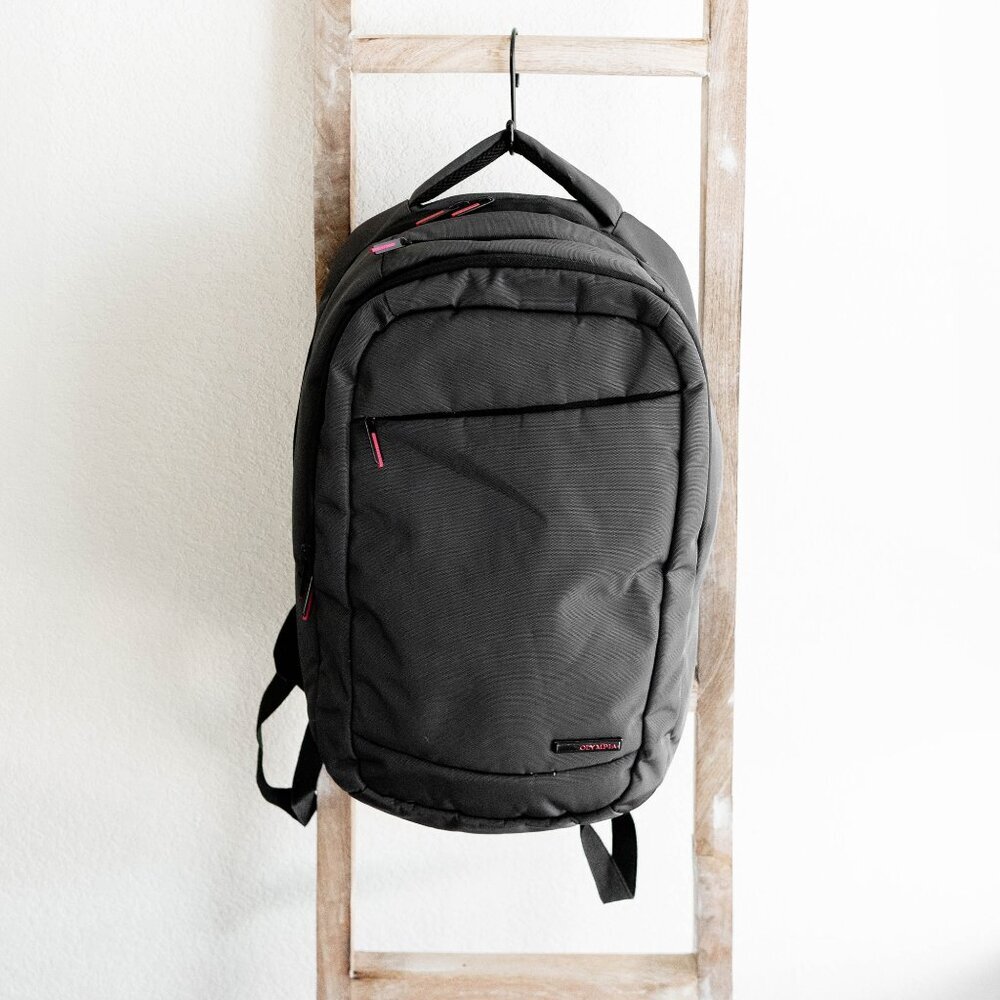 Olympia Black Backpack 20" | Quilted Laptop Sleeve, Travel & School Bag